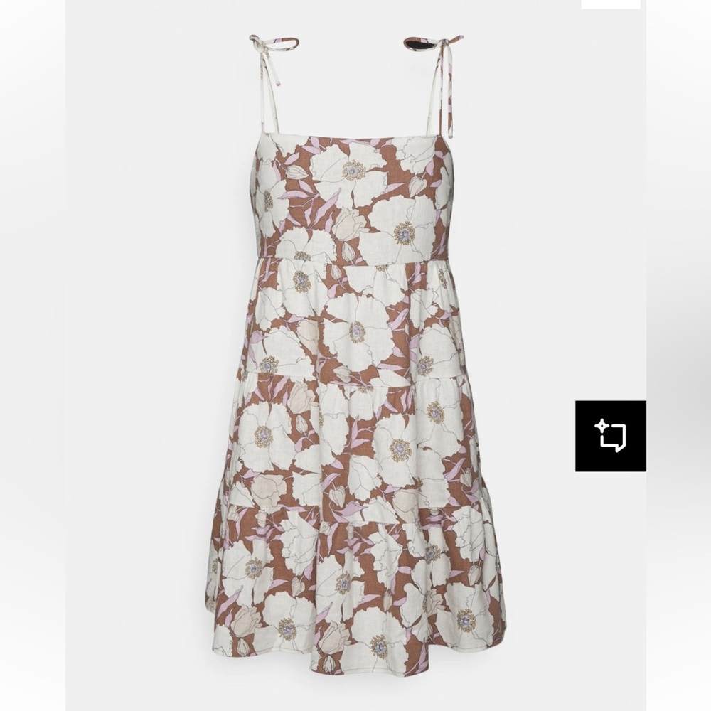 Abercrombie Linen Floral Brown and White Dress